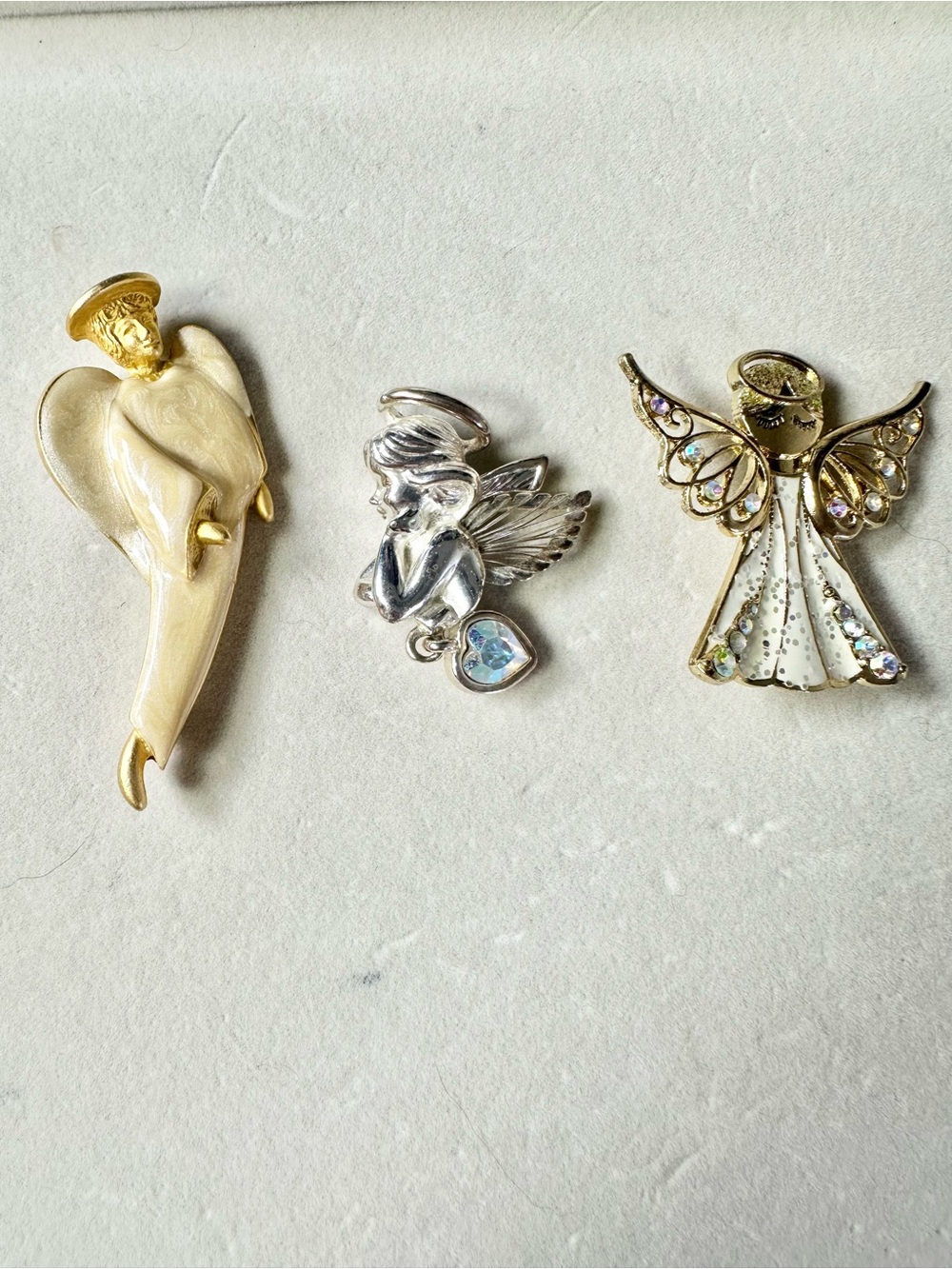 VTG Gold and Silver Angel Brooch Lot - White and Gold Angel Jewelry (3 Brooches)